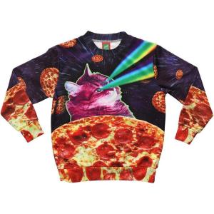 imageTstars Ugly Christmas Sweatshirt Funny 3D Graphic Long Sleeve Crewneck Sweatshirt Pizza Laser Cat
