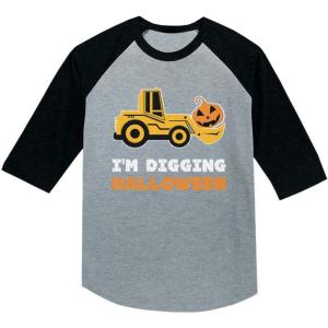 imageIm Digging Halloween Pumpkin Tractor 34 Sleeve Baseball Jersey Toddler ShirtDark Gray