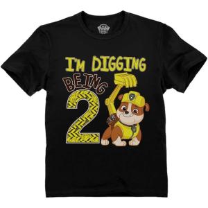 imagePaw Patrol Construction Digging Being 2 Gifts for Two Years Old Boy Rubble 2nd Birthday Toddler Kids TShirtRubble Digging 2  Black