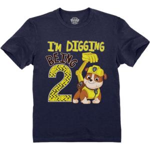 imagePaw Patrol Construction Digging Being 2 Gifts for Two Years Old Boy Rubble 2nd Birthday Toddler Kids TShirtRubble Digging 2  Heather Navy