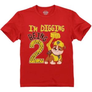 imagePaw Patrol Construction Digging Being 2 Gifts for Two Years Old Boy Rubble 2nd Birthday Toddler Kids TShirtRubble Digging 2  Red