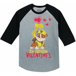 imagePaw Patrol Girls Boys Valentines Day Shirt Mighty Pups Valentines Toddler Kids Raglan 34 Sleeve TShirtDigging  Dark Gray