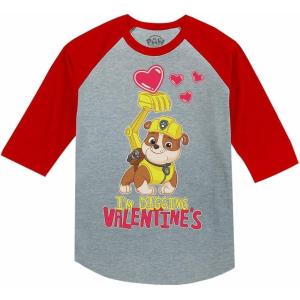 imagePaw Patrol Girls Boys Valentines Day Shirt Mighty Pups Valentines Toddler Kids Raglan 34 Sleeve TShirtDigging  Red
