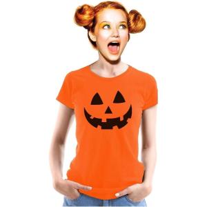 imagePumpkin Shirts for Women Teen Girls Halloween Scary Jack O Lantern T ShirtsOrange