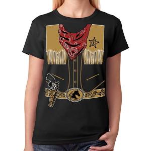 imageTeeStars  Cowboy Halloween Easy Costume Outfit Women TShirtBlack
