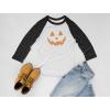 imagePumpkin Women Halloween Shirt Jack O Lantern Face 34 Sleeve Baseball JerseyBlackGray