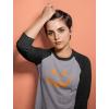 imagePumpkin Women Halloween Shirt Jack O Lantern Face 34 Sleeve Baseball JerseyBlackGray