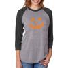 imagePumpkin Women Halloween Shirt Jack O Lantern Face 34 Sleeve Baseball JerseyBlackGray
