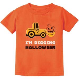 imageBulldozer Digging Halloween Shirts for Kids Construction Pumpkin Face Toddler Girls Boys TShirtOrange
