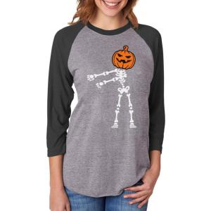 imageFloss Dance Pumpkin Skeleton Halloween 34 Women Sleeve Baseball Jersey ShirtBlackGray
