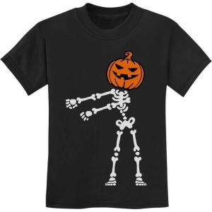imageFlossing Skeleton Shirt Pumpkin Head Floss Dance Funny Halloween Shirts for Youth Kids Boys GirlsBlack