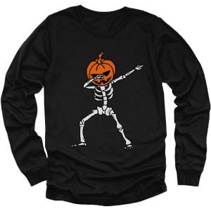 imageHalloween Dab Jack O Lantern Dabbing Skeleton Youth Kids Long Sleeve TShirtBlack