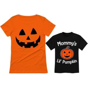imageHalloween Mommys Lil Pumpkin Mother Kid Jack O Lantern Shirts SetWomen Orange  Toddler Black
