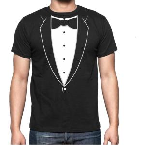 imagePrinted Tuxedo Shirts for Men Suit with Bow Tie Funny Wedding Bachelor Party Halloween Costume Mens Tux ShirtBlack