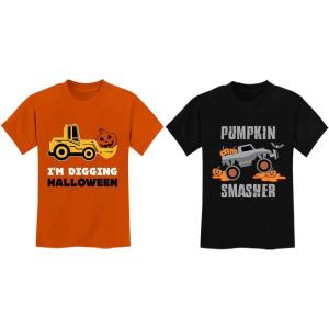 imagePumpkin Smasher Truck Tractor Im Digging Halloween Toddler Kids Shirts SetDigging Orange  Pumpkin Black