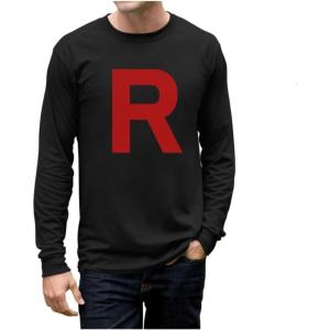 imageTeam Rocket Inspired Shirt Mens R Print Anime Costume Halloween Long Sleeve Shirts for MenBlack