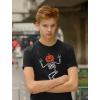 imageSkeleton on Skateboard Shirt Jack O Lantern Pumpkin Head Funny Halloween Youth Kids TShirtBlack
