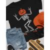 imageSkeleton on Skateboard Shirt Jack O Lantern Pumpkin Head Funny Halloween Youth Kids TShirtBlack