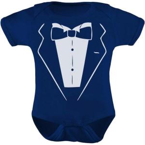 imageBaby Tuxedo with Bow Tie Outfit Halloween Wedding Costume Tux Suit Bowtie Newborn Boy Girl Funny Infant BodysuitNavy
