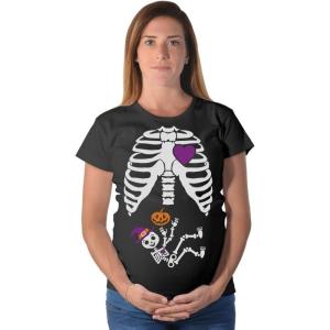 imageCute Halloween Pregnant Skeleton Xray Costume Funny Maternity Shirt Medium Black
