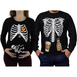 imageHalloween Pregnancy Shirt Skeleton Xray Couples Matching Long Sleeve ShirtsMen Black  Women Black