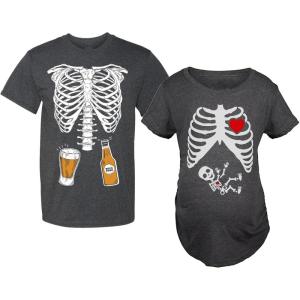 imageMaternity Halloween Costumes Skeleton Baby Boy Xray Couples Matching Shirts Dad Black MediumMom Black Medium