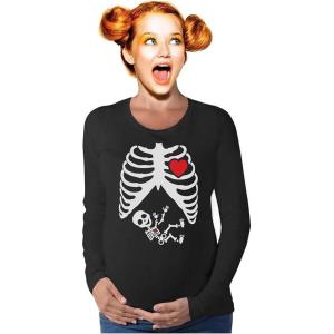 imagePregnancy Funny Sexy Pregnant Xray Skeleton Baby Boy Maternity Long Sleeve ShirtBlack