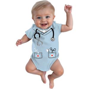 imageTstars Baby Doctor Costume Nurse Scrubs Halloween Costumes Stethoscope Newborn Infant Girls Boys BodysuitAqua