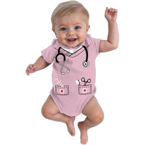 imageTstars Baby Doctor Costume Nurse Scrubs Halloween Costumes Stethoscope Newborn Infant Girls Boys BodysuitPink