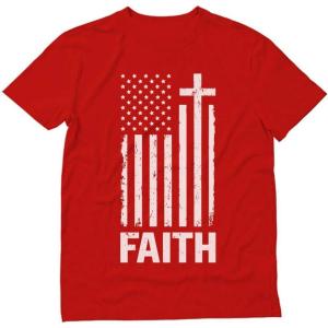 image4th of July Shirts for Men Memorial Day Faith Army USA American Flag Mens Patriotic TShirt XXXXXLarge Red
