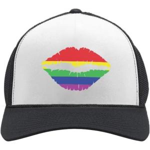imageGay Pride Rainbow Lips Trucker Hat Love No Limits Equality Trucker Hat Mesh Cap One Size BlackWhite