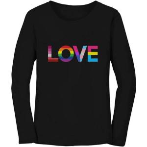 imageLove is Love Gay Pride Top Rainbow Flag Heart LGBT Women Long Sleeve TShirtBlack