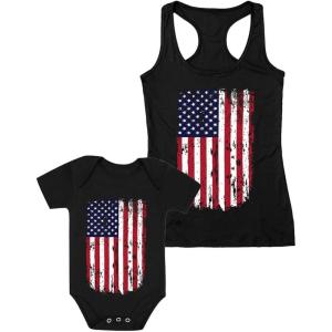 imageTstars Mommy and Me 4th of July Shirts American Flag Mom and Baby Matching OutfitsMom Black  Baby Black