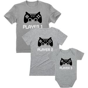 imageFamily Matching Outfits Mom Dad Baby Son Daughter Player Gaming Shirts Gift SetDad Gray  Mom Gray  Baby Gray