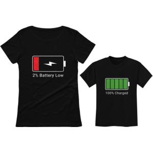 imageFunny Low Battery Mom and Child Mothers Day Matching Shirts Set Gifts for Moms Mother Daughter Son OutfitsMom Black  Child Black