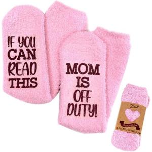imageTstars Fuzzy Socks for Women Funny Gifts for Mom Wife If You Can Read This Pink Sock Off Duty Pink OS