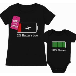 imageBattery Low 100 Charged Mommy and Baby Girl Boy Matching Outfits Funny Mothers Day Mother ampamp Daughter Son Shirts