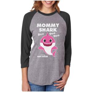 imageMommy Shark Shirt Baby Shark Mother 34 Women Sleeve Baseball Jersey ShirtBlackGray