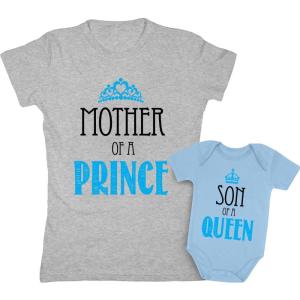 imageMother ampamp Son Matching Set Gift for Mom Baby Boy Shower Bodysuit ampamp Women TShirtWomen Gray  Baby Aqua