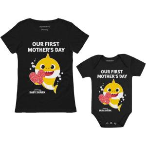 imageOur 1st Mothers Day Baby Shark Doo Doo Doo Outfits Mommy and Me Matching ShirtsMom Black  Baby Black