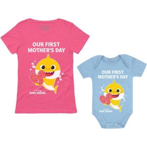 imageOur 1st Mothers Day Baby Shark Doo Doo Doo Outfits Mommy and Me Matching ShirtsMom Pink  Baby Aqua