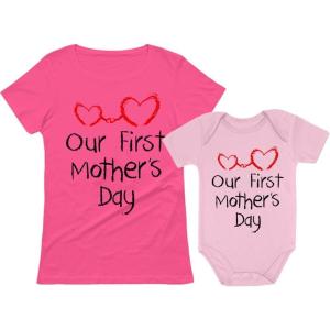 imageOur First Mothers Day Mommy and Me Matching Outfits Mom and Baby Shirts SetMom Pink  Baby Pink
