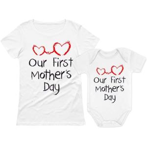 imageOur First Mothers Day Mommy and Me Matching Outfits Mom and Baby Shirts SetMom White  Baby White