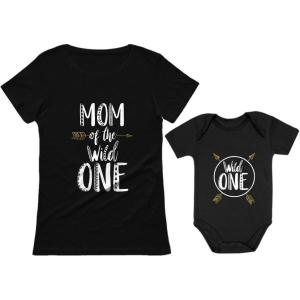 imageTstars Wild One Mommy and Me Matching Outfits 1st Birthday ampamp Mothers Day Shirt Set for Mom and BabyMom Black  Baby Black