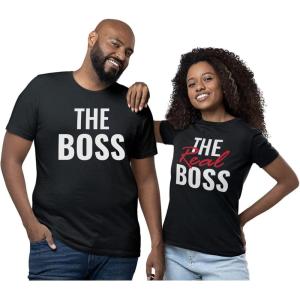 imageFunny Couples Matching Shirts The Boss ampamp The Real Boss His and Hers Boyfriend Girlfriend Wife Husband Couple TshirtMen Black  Women Black