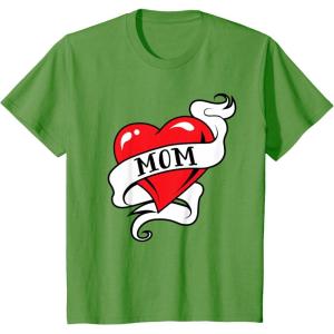 imageKids Mom Heart Tattoo for Mothers Day Love Mom TShirtGrass Green