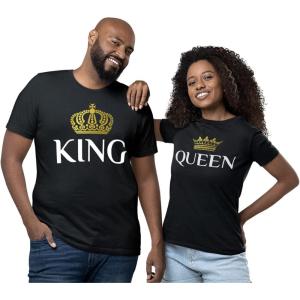 imageKing and Queen Matching Shirts for Couples Him and Her Gifts Boyfriend Girlfriend Wife Husband Couple TShirt SetBlack