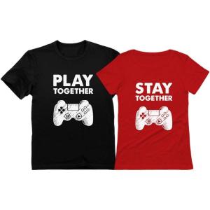 imageMatching Couples Shirts Play Together Stay Together Funny Gamer Tshirt ValentineMen Black  Women Red