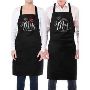 imageMr and Mrs Aprons With Mustache and Red Lips Gift for Couples Wedding Anniversary Newlywed His ampamp Hers Cooking Chef Apron One Size BlackBlack