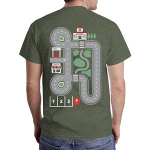 imagePlaymat Car Track Shirt for Dad Gifts for Dads Fathers Day Play Cars Roads on Back Mens TShirtHeather Military Green